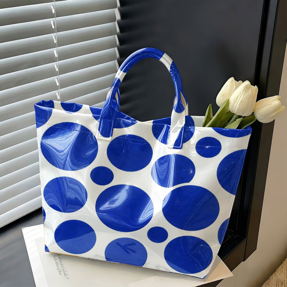 Structured Handbag Top Handle - Tas Tote PVC Mengkilap Motif Polka