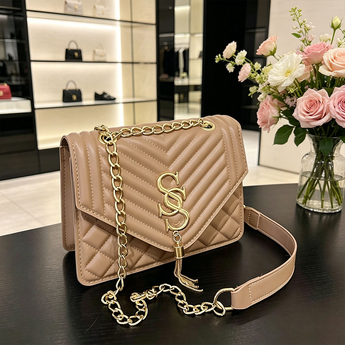 Chain Crossbody Quilted - Tas Selempang Kotak Kecil Rantai Berlapis