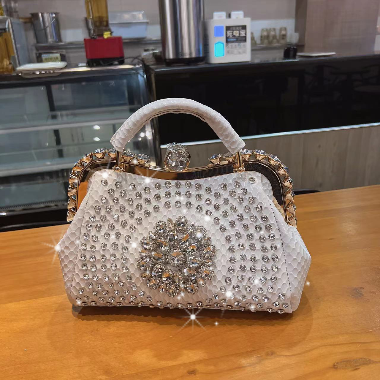 Structured Handbag Top Handle - Tas jinjing atas berlian imitasi baru