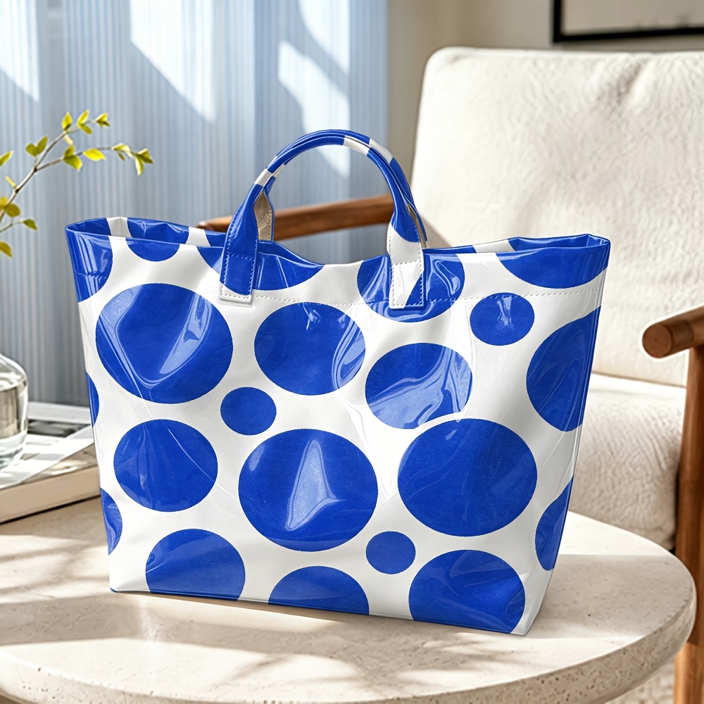 Tas Tote PVC Mengkilap Motif P - Structured Handbag Top Handle ulasan dan harga