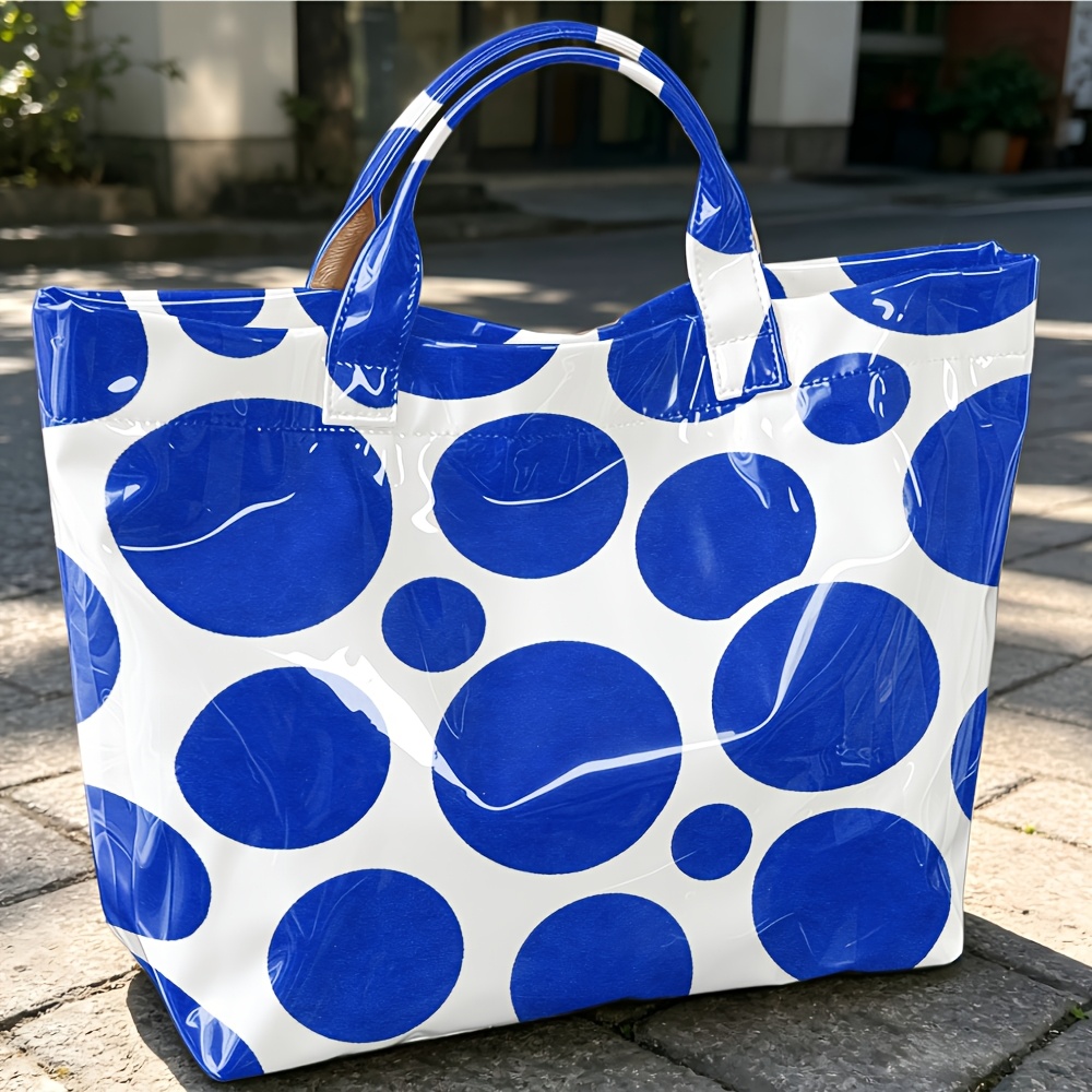 Tas Tote PVC Mengkilap Motif P - Structured Handbag Top Handle ulasan dan harga