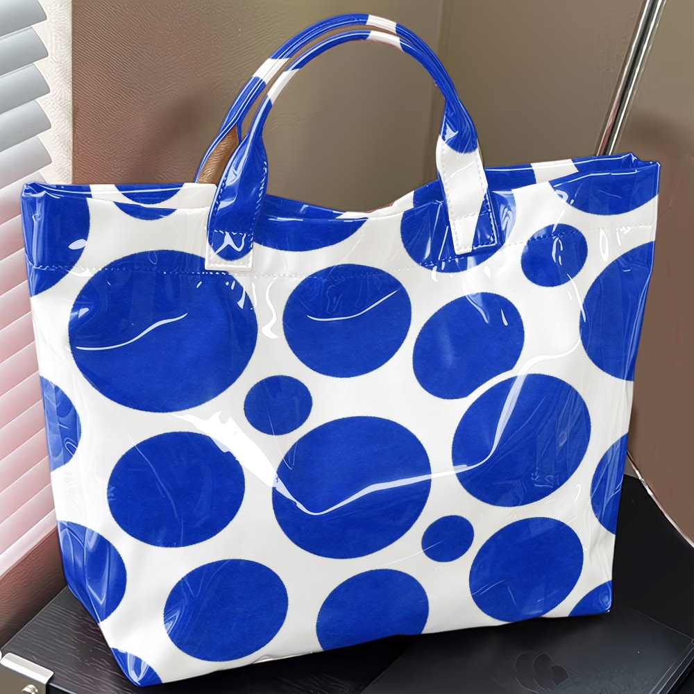 Tas Tote PVC Mengkilap Motif P - Structured Handbag Top Handle ulasan dan harga